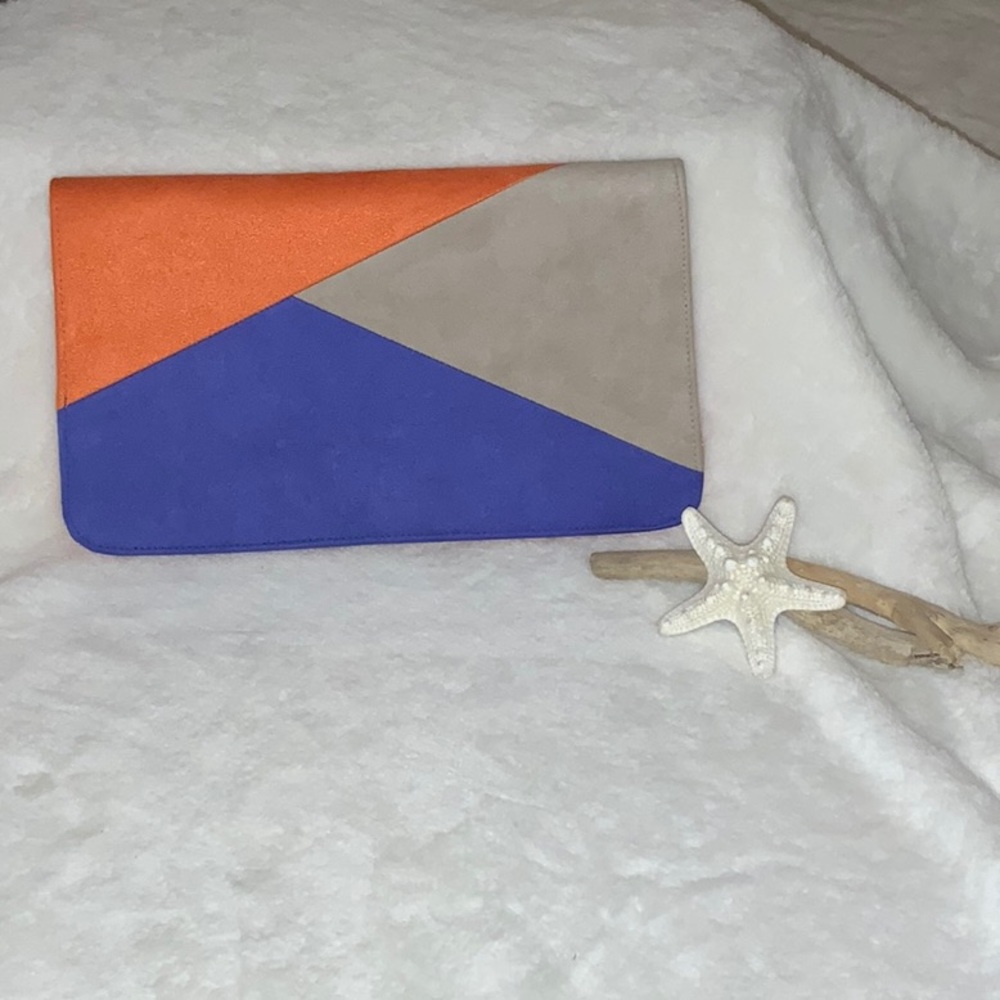 ORANGE AND BLUE suede clutch! Never worn!